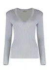 Elisabetta Franchi Ribbed Padded-shoulders Top In Gray