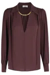 Elisabetta Franchi Logo Metal Detail Collar Shirt In Burgundy