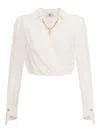 Elisabetta Franchi Cropped Shirt With Golden Chain And Padded Shoulders In White