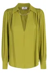 Elisabetta Franchi Blouse In Georgette Fabric With Jewel Detail In Green