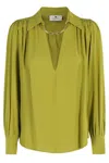 Elisabetta Franchi Blouse In Georgette Fabric With Jewel Detail In Green