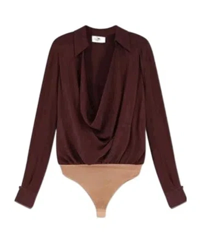 Elisabetta Franchi Long-sleeved Bodysuit In Brown