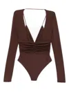 Elisabetta Franchi Long-sleeved Bodysuit In Brown Crepe Jersey