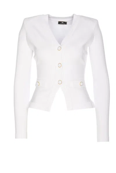 Elisabetta Franchi Long Sleeved Buttoned Cardigan In White