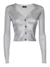 Elisabetta Franchi Cropped Silver Tricot Ribbed Sweater In Silver