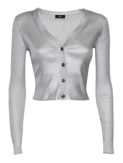 Elisabetta Franchi Long Sleeved Cropped Cardigan In Silver