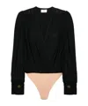 Elisabetta Franchi Tie-neck Bodysuit-style Blouse In Georgette Fabric With Embroideries In Black