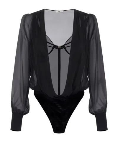 Elisabetta Franchi Long-sleeved Jumpsuit In Black