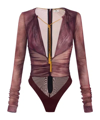 Elisabetta Franchi Long-sleeved Jumpsuit In Brown