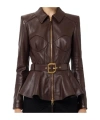 Elisabetta Franchi Long-sleeved Leather Jacket In Black