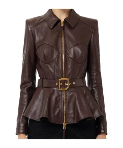 Elisabetta Franchi Long-sleeved Leather Jacket In Black