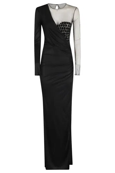 Elisabetta Franchi Long Sleeved Maxi Dress In Black