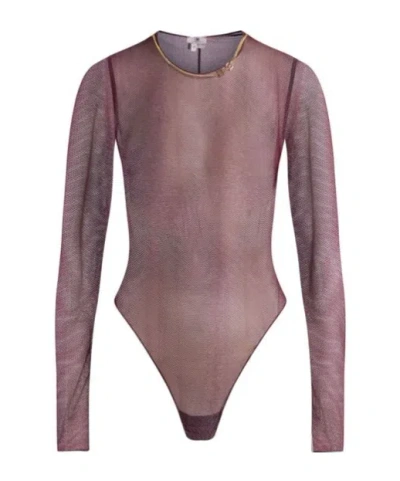 Elisabetta Franchi Long Sleeved Mesh Bodysuit In Purple