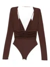 Elisabetta Franchi Long-sleeved Ruched Bodie In Brown