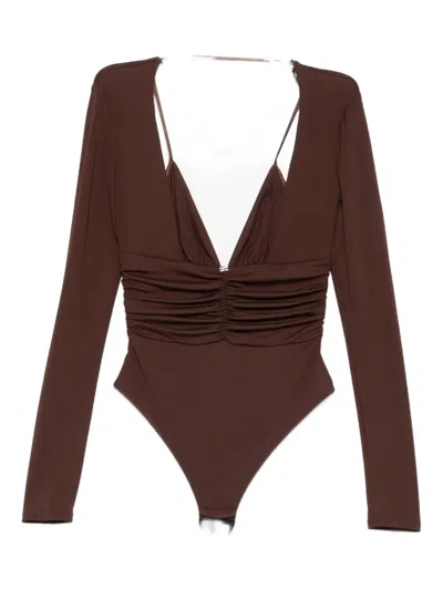 Elisabetta Franchi Long-sleeved Ruched Bodie In Brown