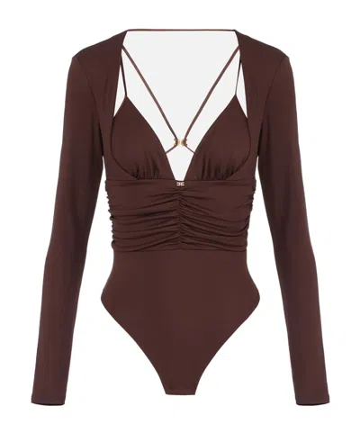 ELISABETTA FRANCHI ELISABETTA FRANCHI DRAPED CRÊPE JERSEY BODYSUIT