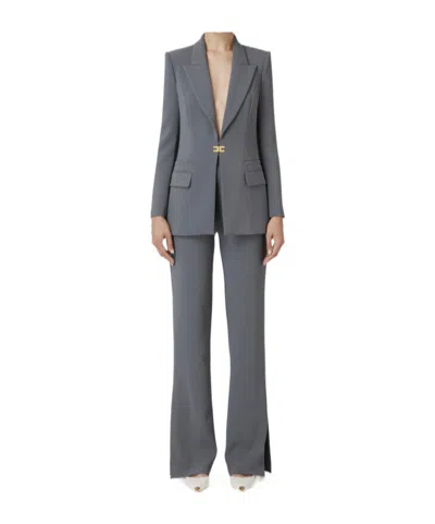 Elisabetta Franchi Long-sleeved Suit Jacket And Trouser Set In Gray
