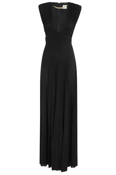 ELISABETTA FRANCHI LONG SLEEVELESS DRESS WITH DEEP V-NECKLINE