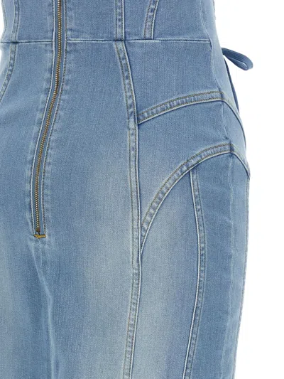Elisabetta Franchi Long Strapless Denim Dress In Blue