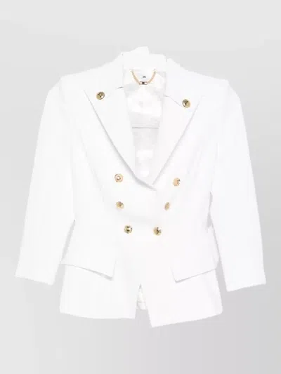 Elisabetta Franchi Longline Double Breasted Jacket Gold Buttons In White