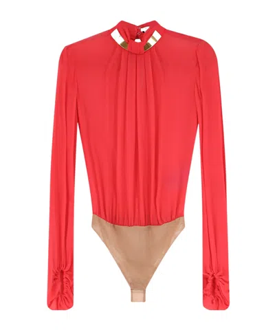 Elisabetta Franchi Long-sleeve Bodysuit In Red