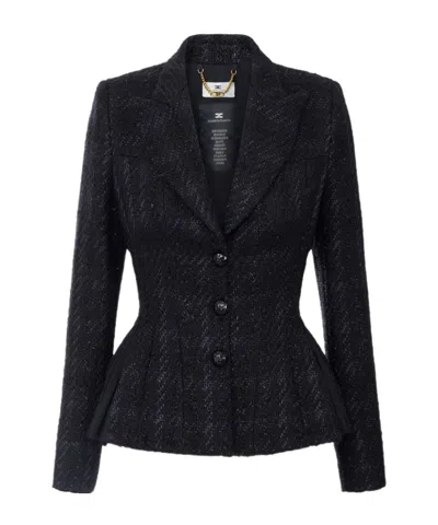 Elisabetta Franchi Long-sleeve Tweed Blazer In Black