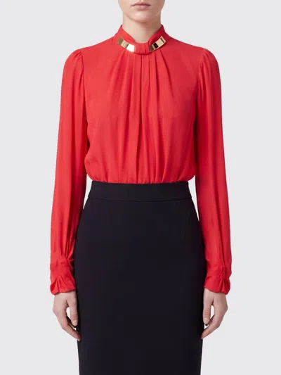 Elisabetta Franchi Long-sleeved Georgette Blouse With Jewel Neck In Red