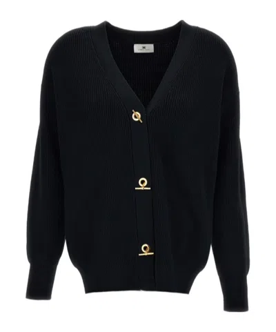 Elisabetta Franchi Long-sleeved Knitted Cardigan In Blue