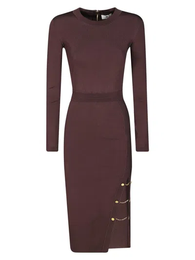 Elisabetta Franchi Longuette Knit Dress With Hem In Brown