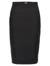 Elisabetta Franchi Longuette Skirt With Satin Side Bands In Black