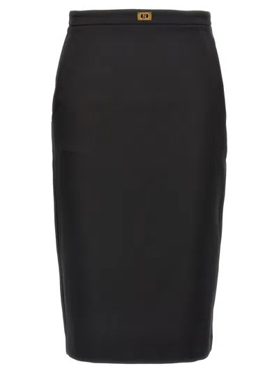 Elisabetta Franchi Longuette Skirt With Satin Side Bands