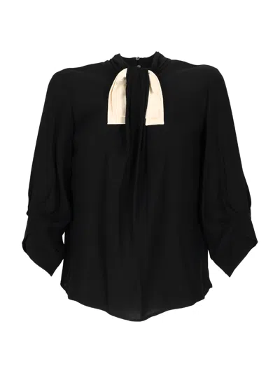 Elisabetta Franchi Loose-fit Blouse With Contrast Insert And Pleated Design In Black