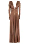 Elisabetta Franchi Fitted Midi Dress With Pleated Skirt In Brown