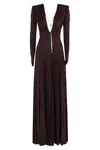 Elisabetta Franchi Red Carpet Dress In Lurex Jersey With Necklace In Burgundy