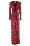 Elisabetta Franchi Bordeaux Sequin Evening Dress With Padded Shoulders In Burgundy