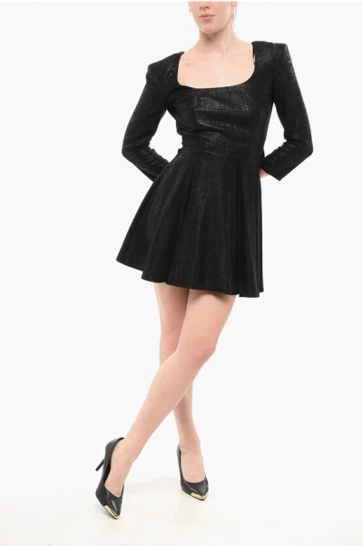 Elisabetta Franchi Lurex Bare Back Dress With Padded Shoulders In Blue