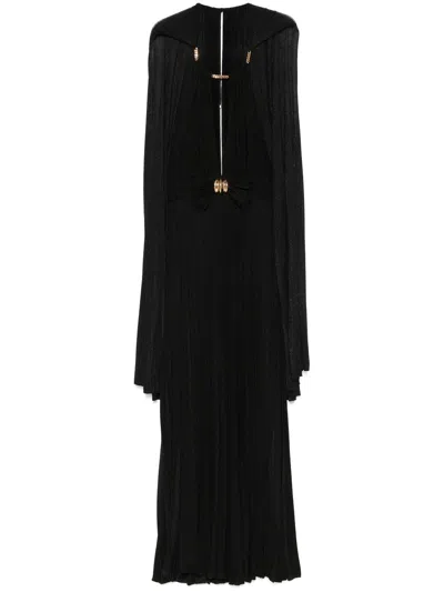 Elisabetta Franchi Lurex Cape Gown In Black