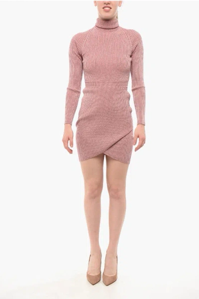 Elisabetta Franchi Lurex Knitted Dress With Turtleneck In Pink