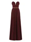 Elisabetta Franchi Pleated Lurex Jersey Red Carpet Dress With Belt In Bordeaux