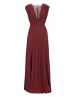 Elisabetta Franchi Burgundy Evening Dress With Deep V-neckbodice In Multi