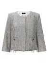 Elisabetta Franchi Lurex Tweed Cropped Jacket In Silver