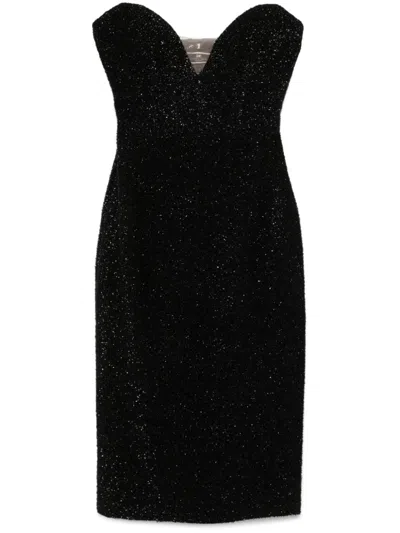 Elisabetta Franchi Lurex Tweed Midi Dress In Black