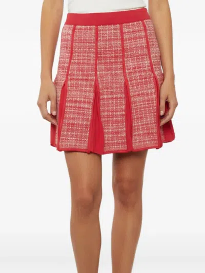 Pre-owned Elisabetta Franchi Lurex-knit Paneled Mini Skirt In Red