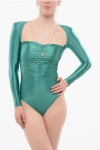 Elisabetta Franchi Lycra Bodysuit With Back Zip In Green
