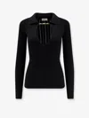 Elisabetta Franchi Deep V-neck Sweater With Gold Accent And Ribbed Texture