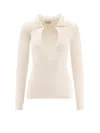 Elisabetta Franchi White Ribbed Sweater With Openwork Details In Neutral