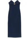 Elisabetta Franchi Strapless Midi Dress With Side Slit In Blue