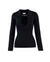 Elisabetta Franchi Deep V-neck Sweater With Gold Accent And Ribbed Texture In Black