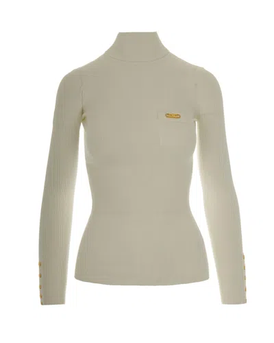 Elisabetta Franchi Maglia A Costine Con Taschino Avorio In Neutral