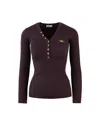 Elisabetta Franchi Burgundy Ribbed Sweater With Pocket In Brown